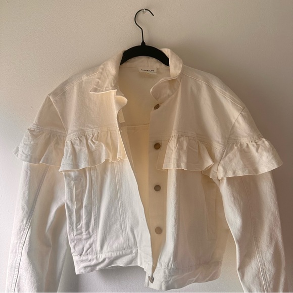 White Ruffle Denim Jacket - Picture 2 of 5